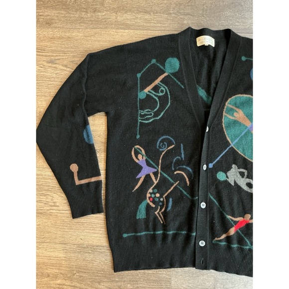 Unique MCM VTG 100% Cashmere Sweater Cardigan Olympic Abstract Design Size XL - Picture 2 of 12